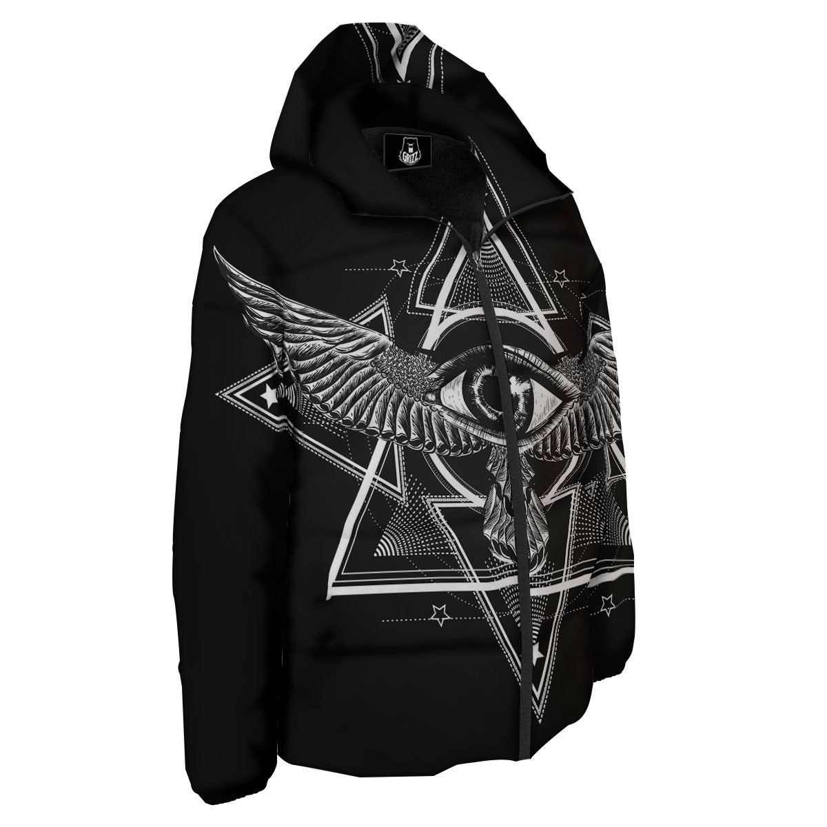 All Seeing Eye Black And Silver Print Down Jacket-grizzshop