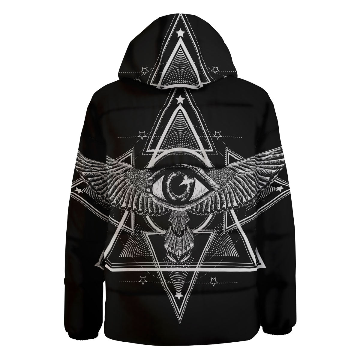 All Seeing Eye Black And Silver Print Down Jacket-grizzshop