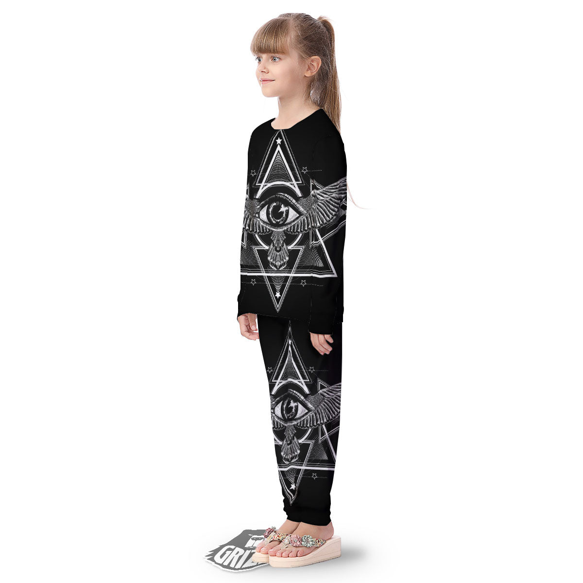 All Seeing Eye Black And Silver Print Kid's Pajamas-grizzshop