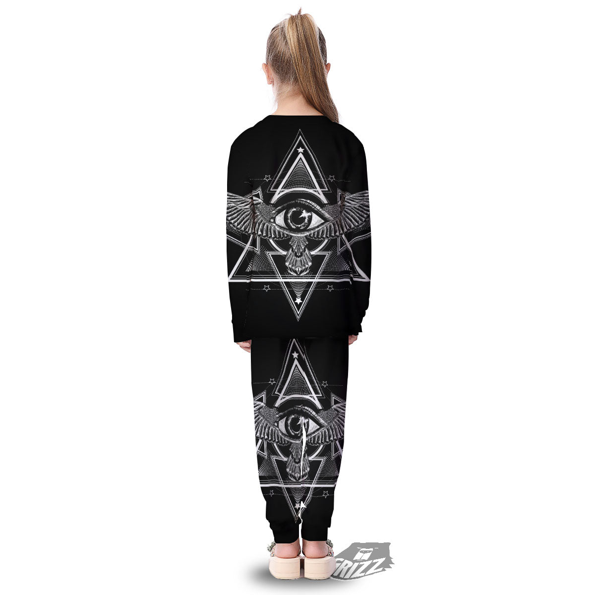 All Seeing Eye Black And Silver Print Kid's Pajamas-grizzshop