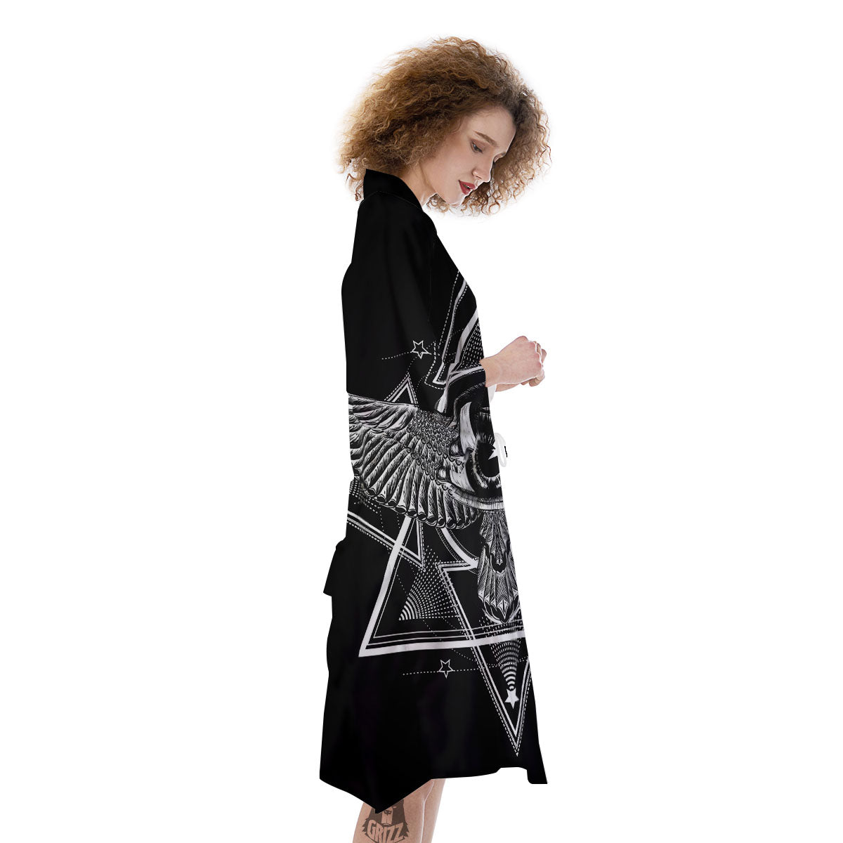 All Seeing Eye Black And Silver Print Kimono-grizzshop