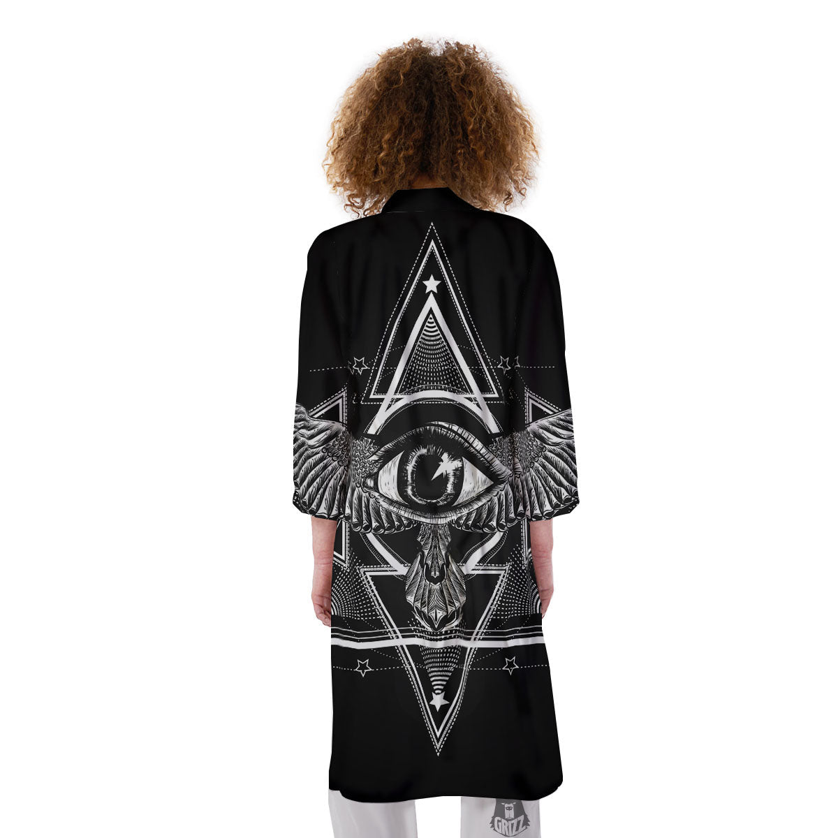 All Seeing Eye Black And Silver Print Kimono-grizzshop