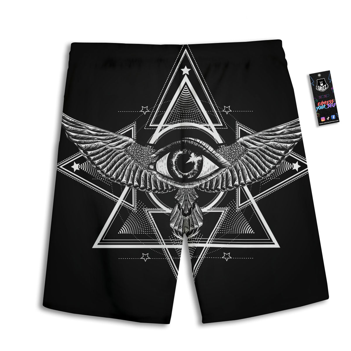 All Seeing Eye Black And Silver Print Men's Athletic Shorts