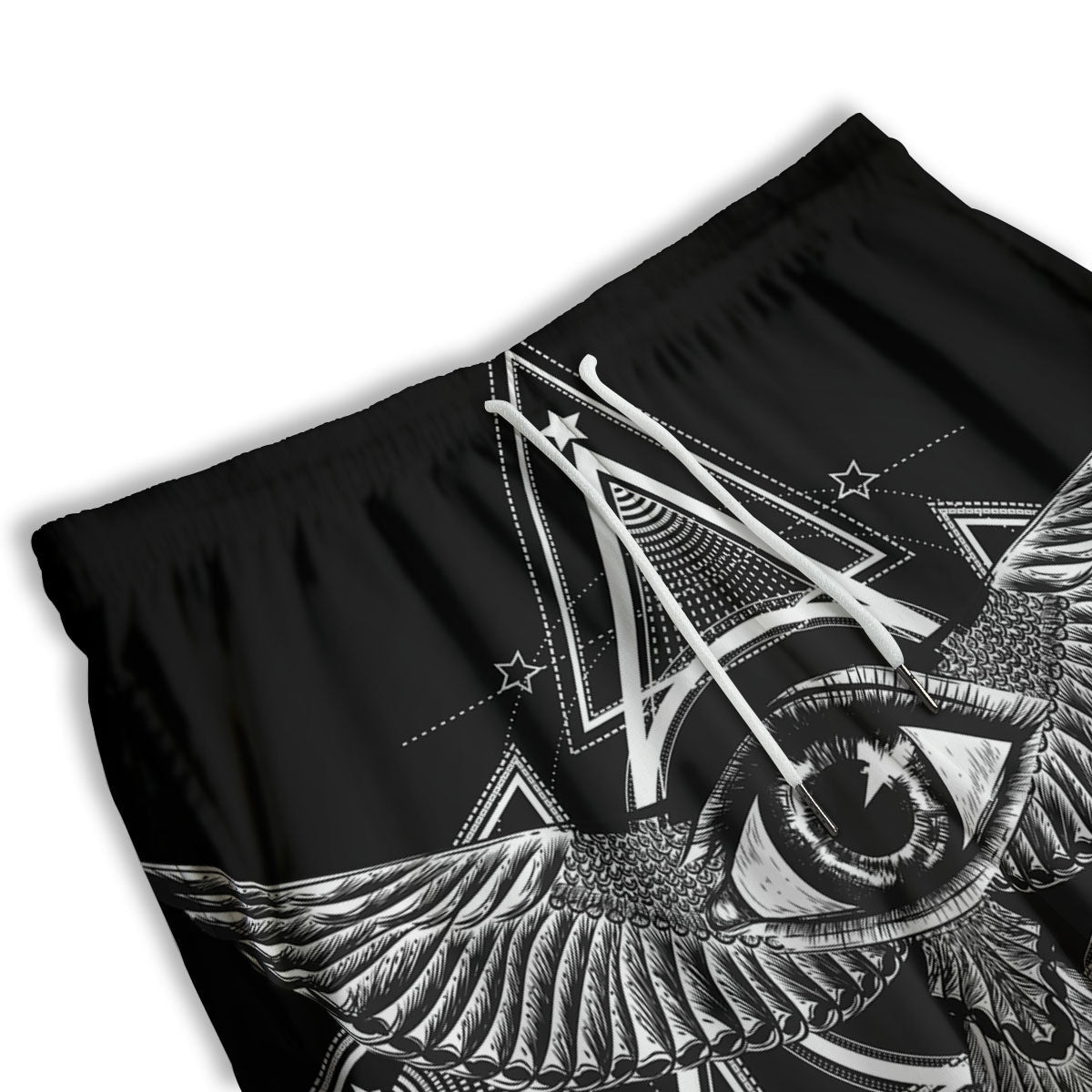 All Seeing Eye Black And Silver Print Men's Athletic Shorts