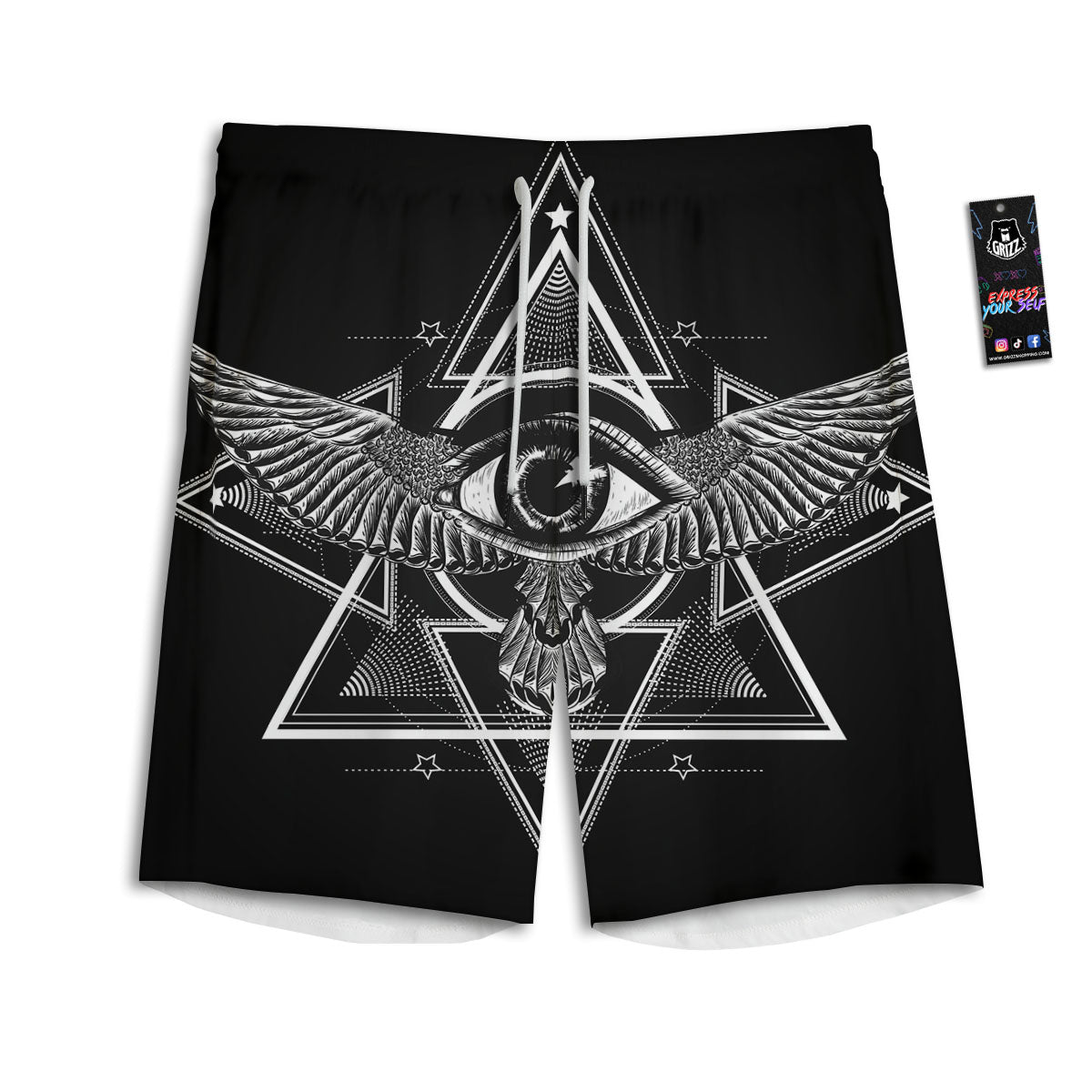 All Seeing Eye Black And Silver Print Men's Athletic Shorts