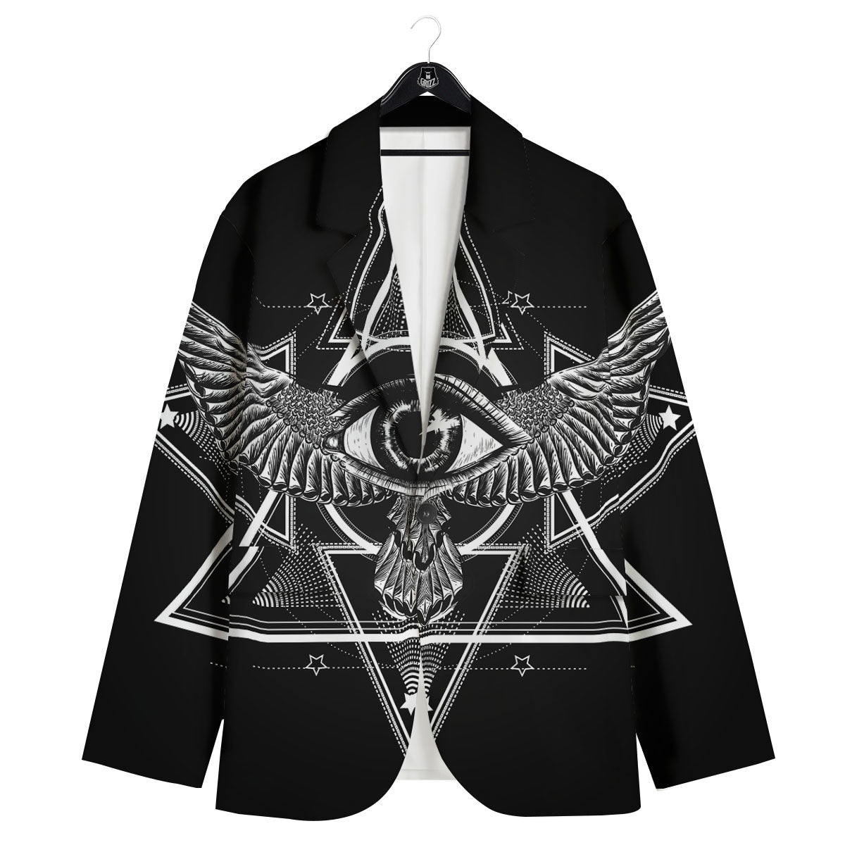 All Seeing Eye Black And Silver Print Men's Sport Coat-grizzshop