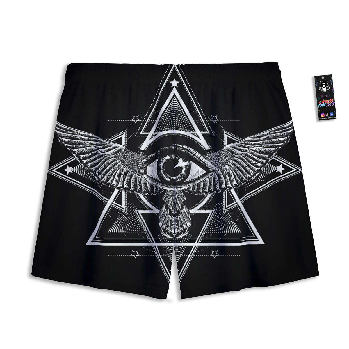 All Seeing Eye Black And Silver Print Mesh Shorts