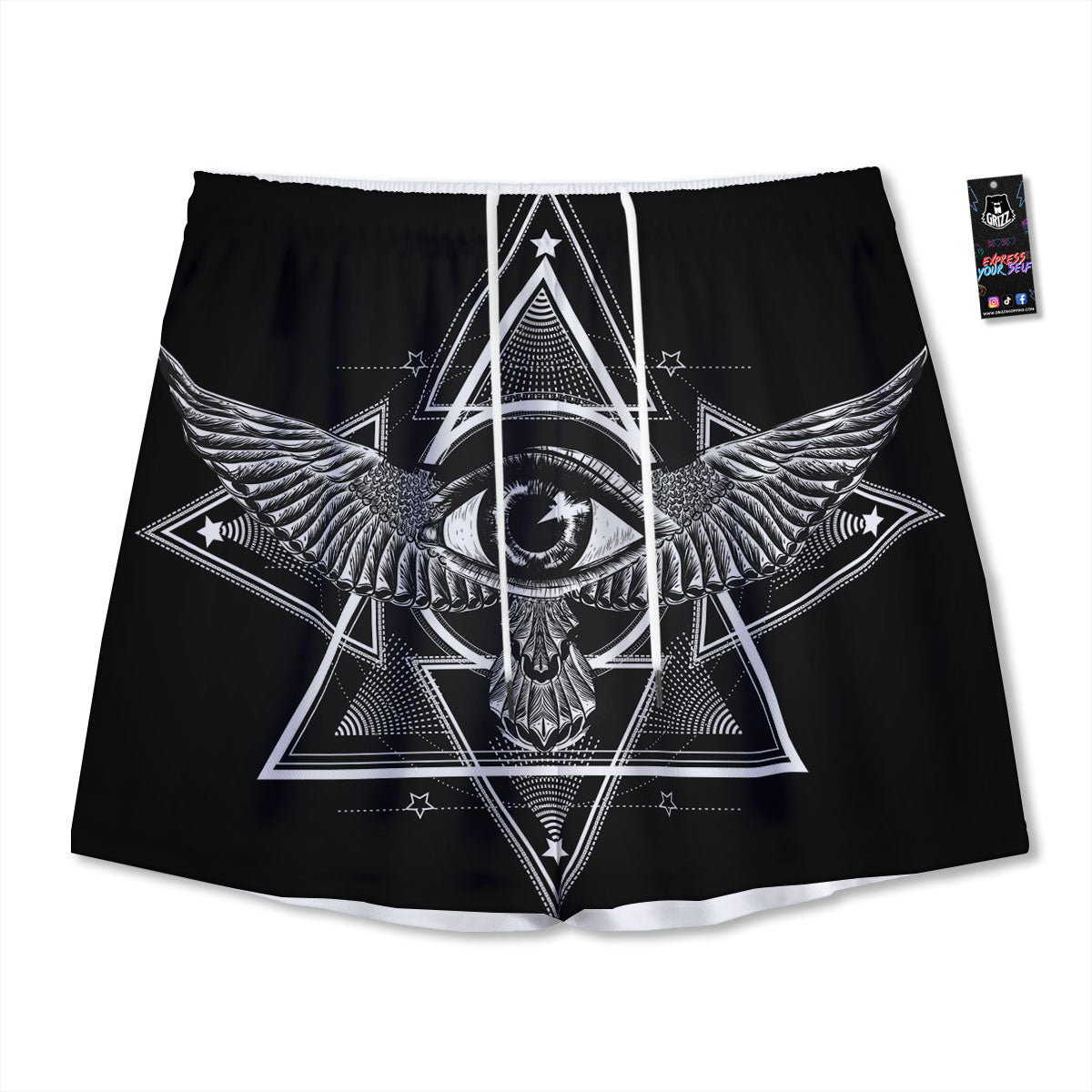 All Seeing Eye Black And Silver Print Mesh Shorts