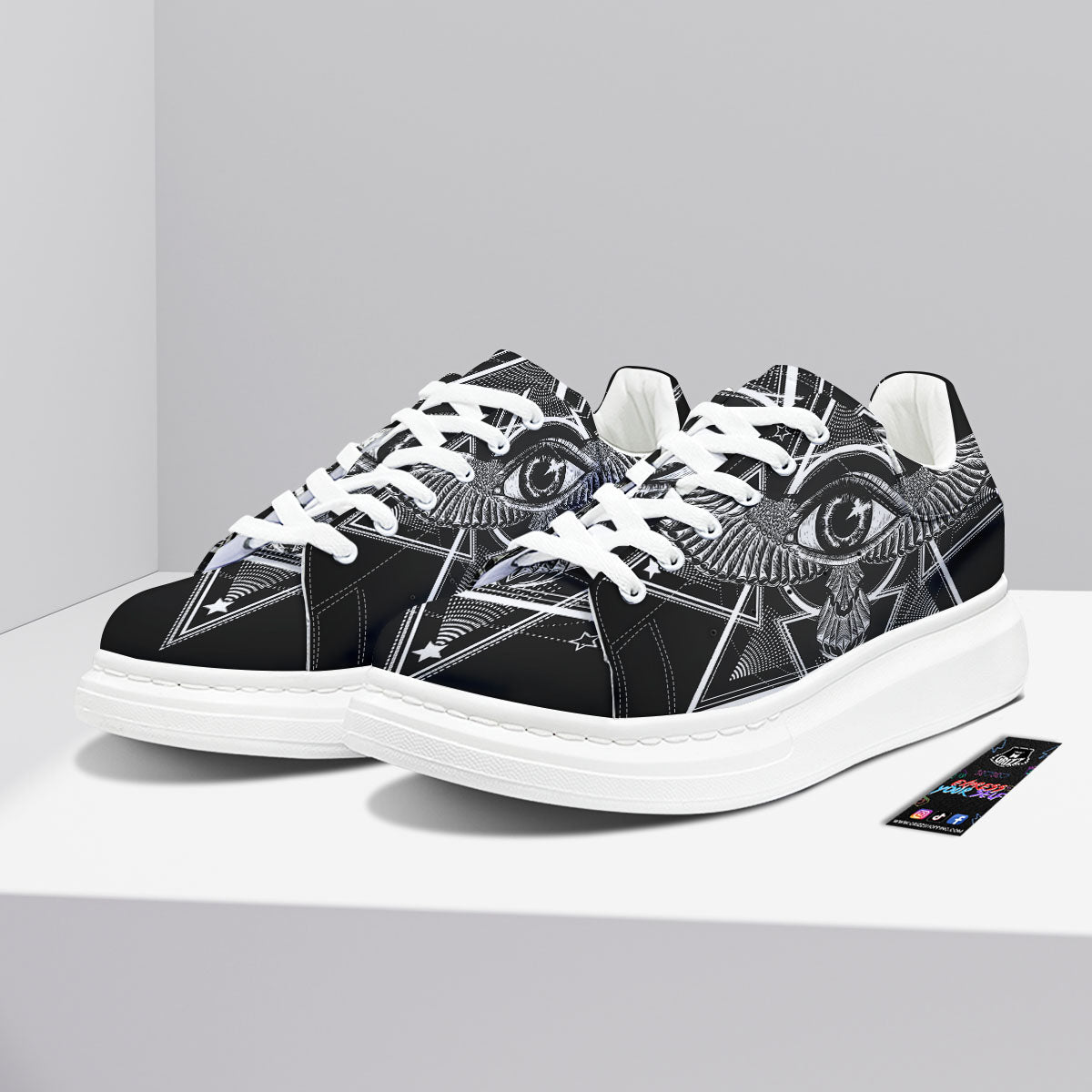 All Seeing Eye Black And Silver Print Platform Shoes-grizzshop