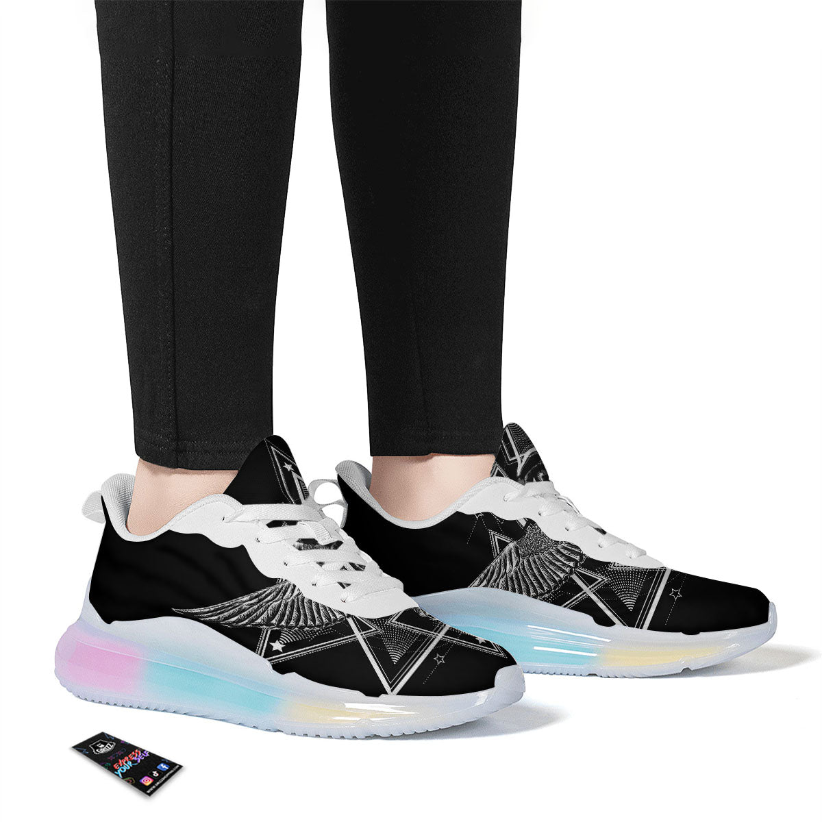 All Seeing Eye Black And Silver Print Running Sneakers-grizzshop