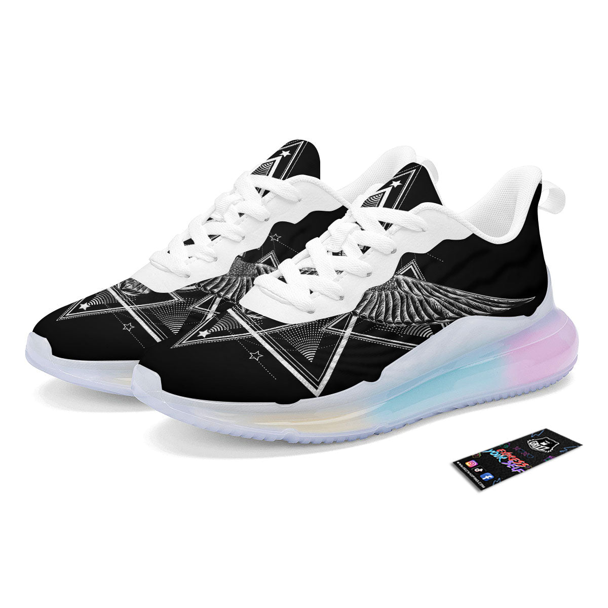 All Seeing Eye Black And Silver Print Running Sneakers-grizzshop