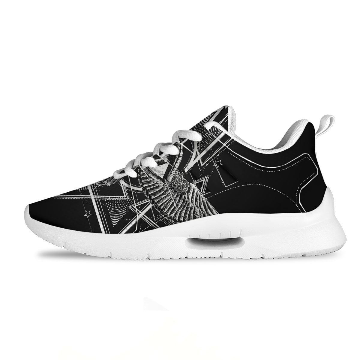 All Seeing Eye Black And Silver Print Tennis Shoes-grizzshop