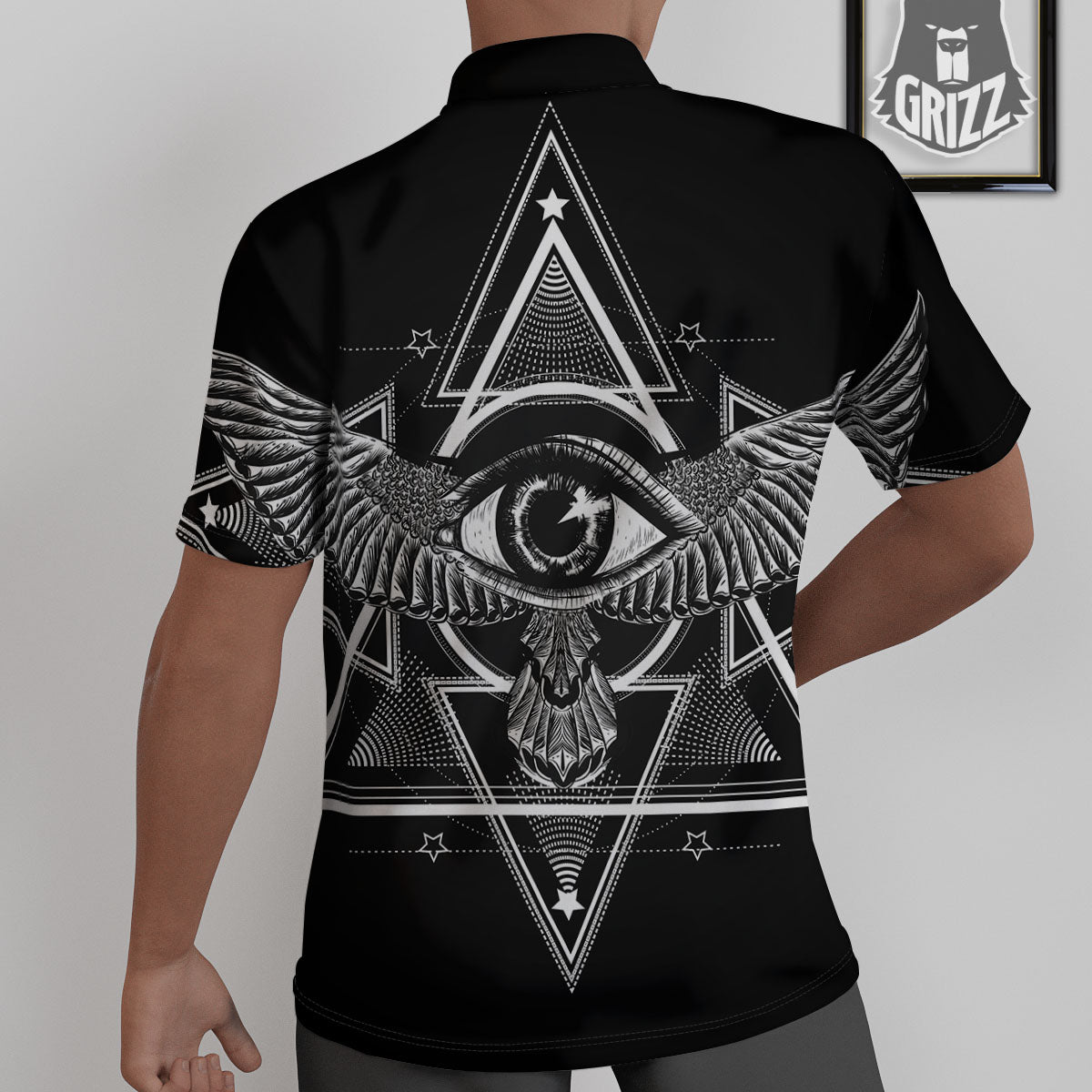 All Seeing Eye Black And Silver Print Untucked Shirts-grizzshop