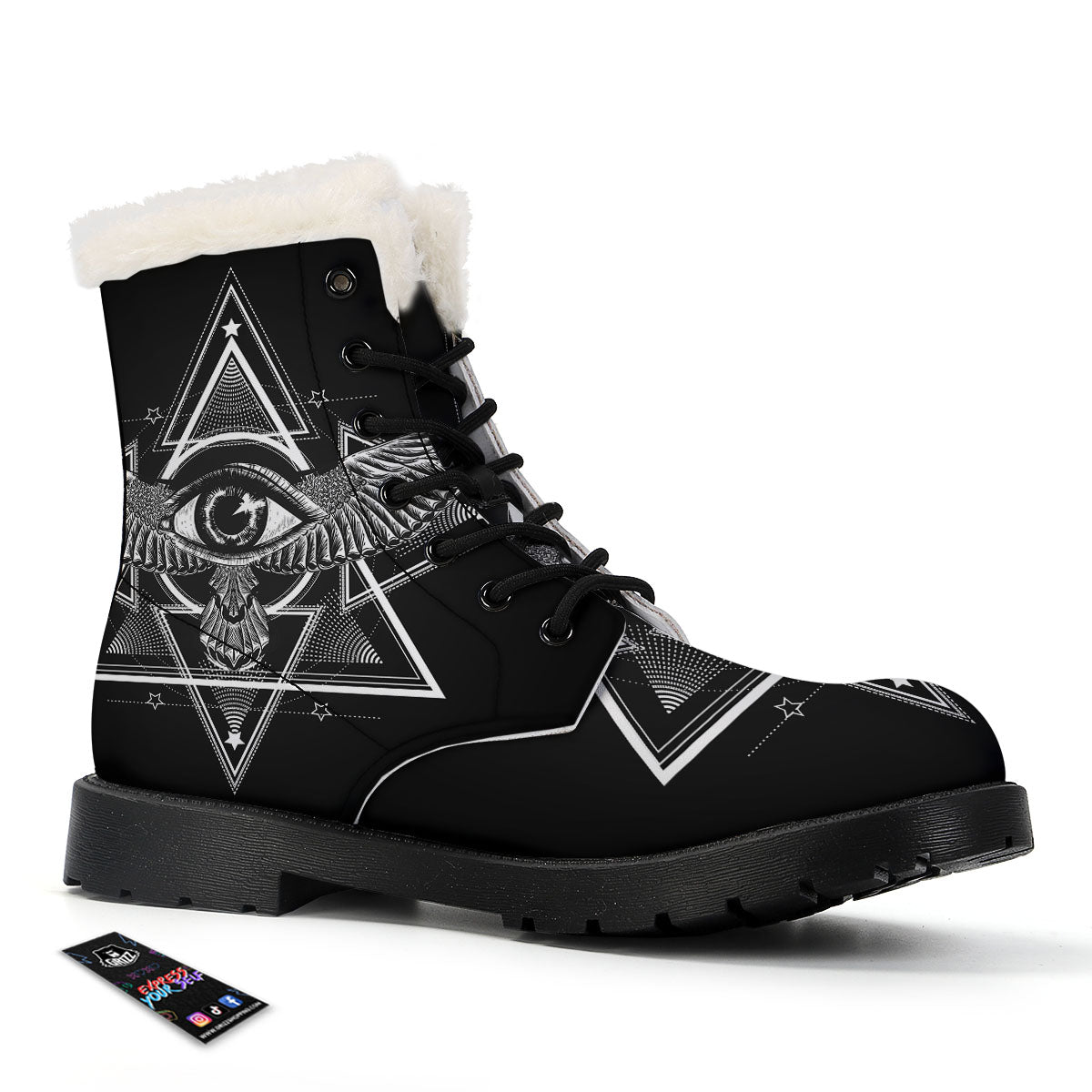 All Seeing Eye Black And Silver Print Winter Boots-grizzshop
