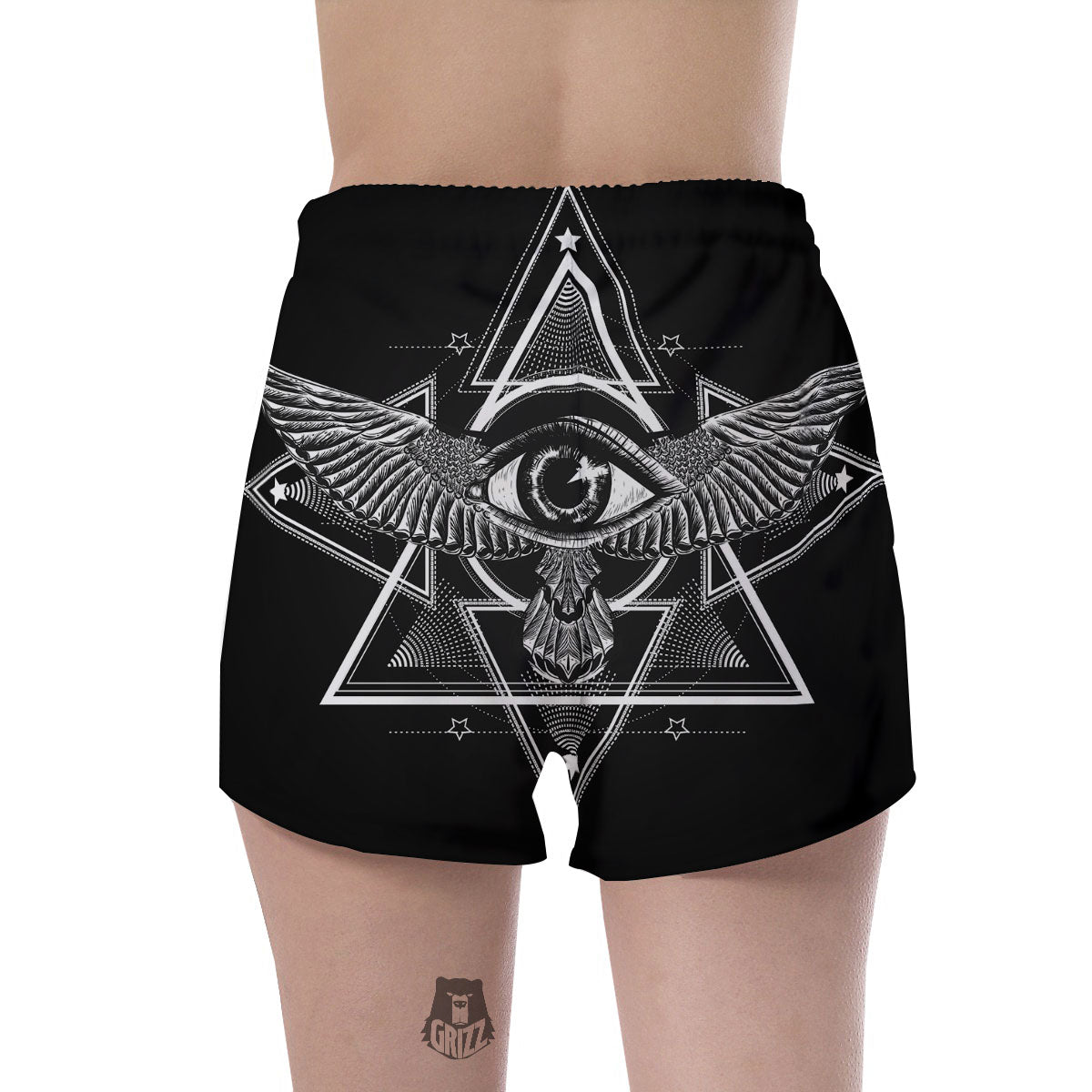 All Seeing Eye Black And Silver Print Women's Shorts-grizzshop