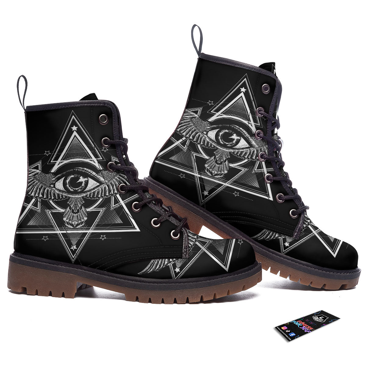 All Seeing Eye Black And Silver Print Work Boots-grizzshop