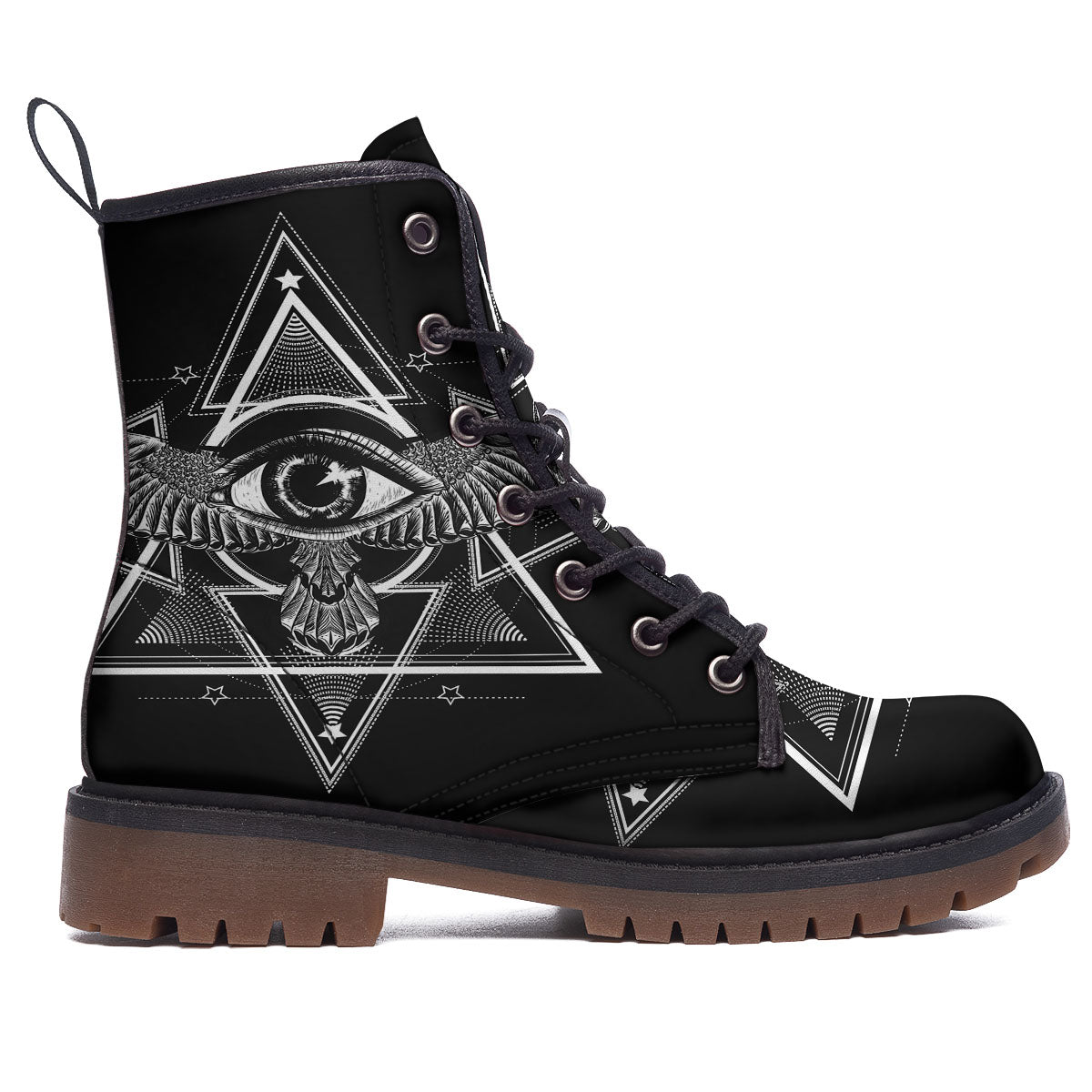 All Seeing Eye Black And Silver Print Work Boots-grizzshop