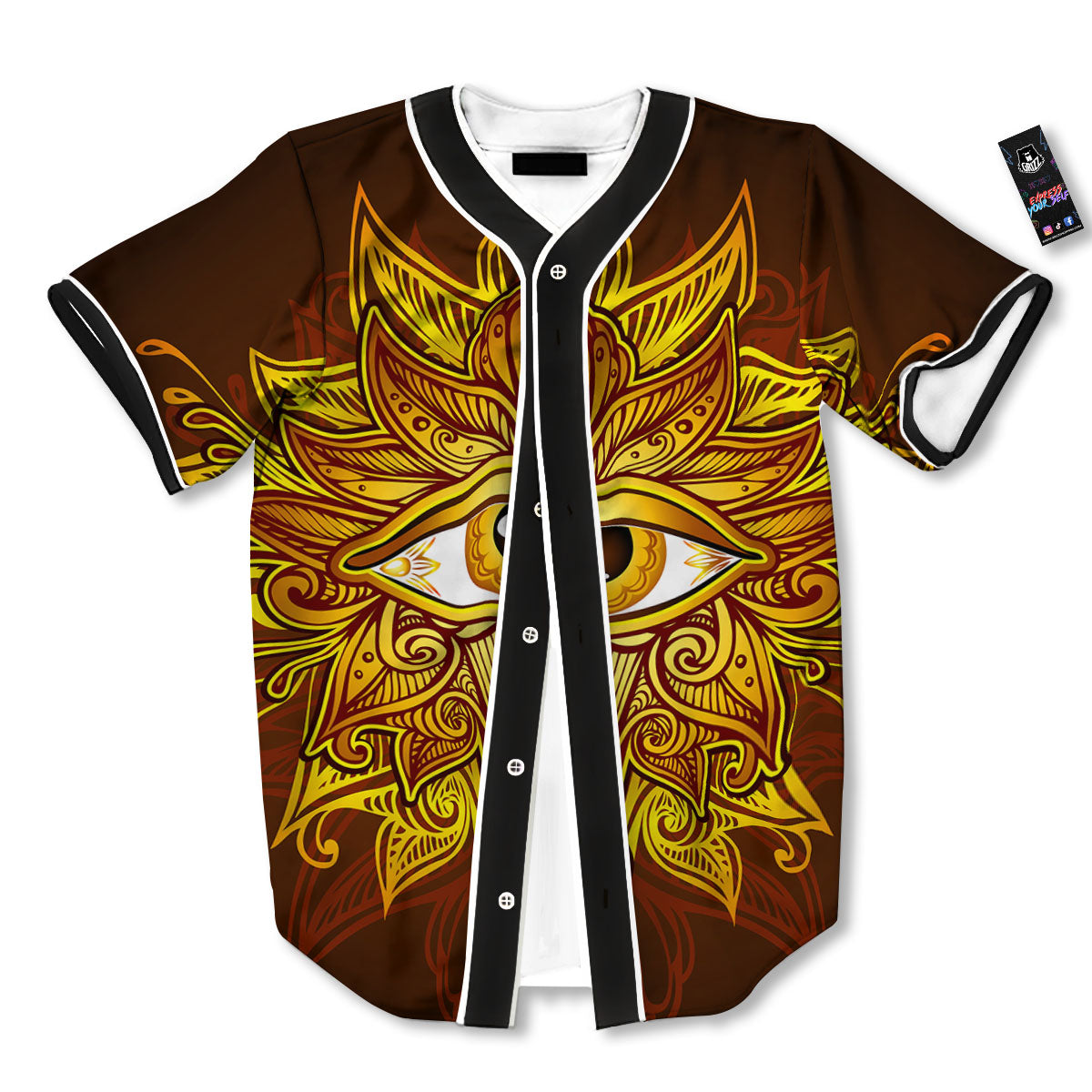All Seeing Eye Gold Print Baseball Jersey-grizzshop