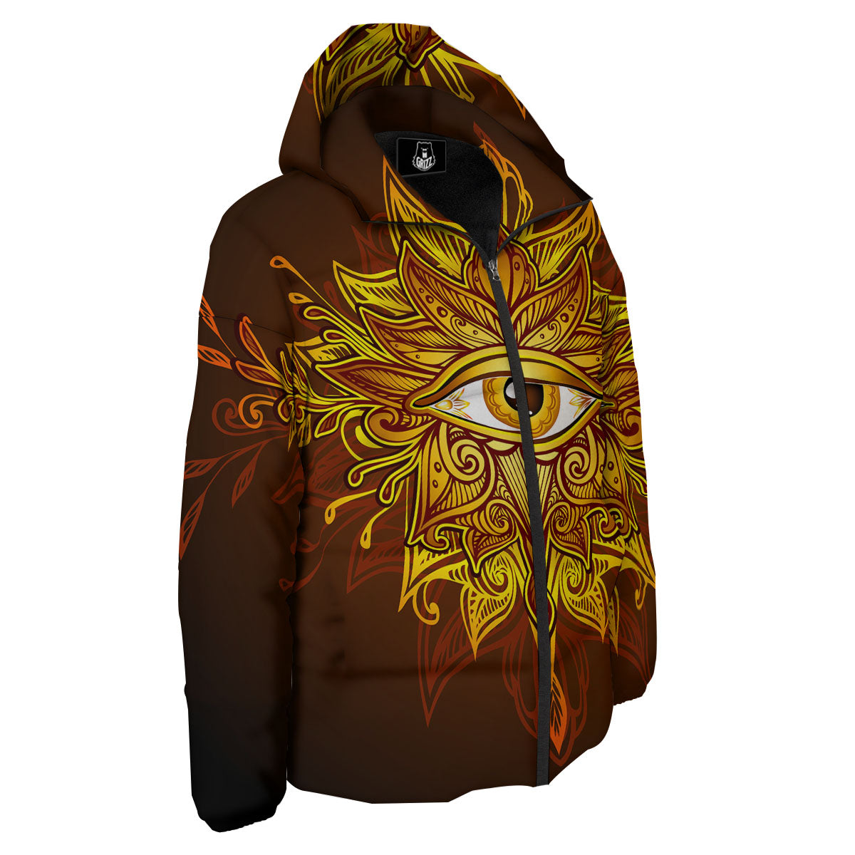 All Seeing Eye Gold Print Down Jacket-grizzshop