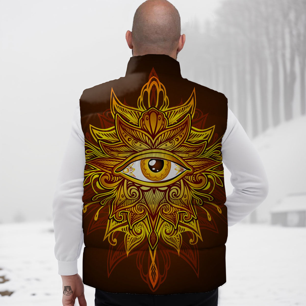 All Seeing Eye Gold Print Down Vest
