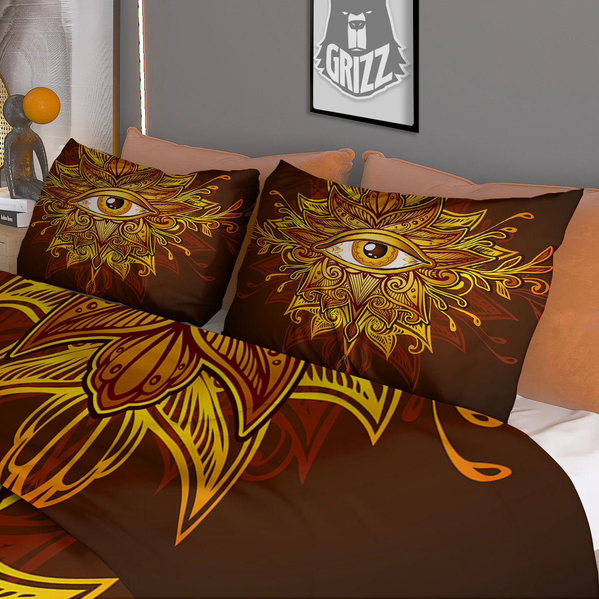 All Seeing Eye Gold Print Duvet Cover Bedding Set