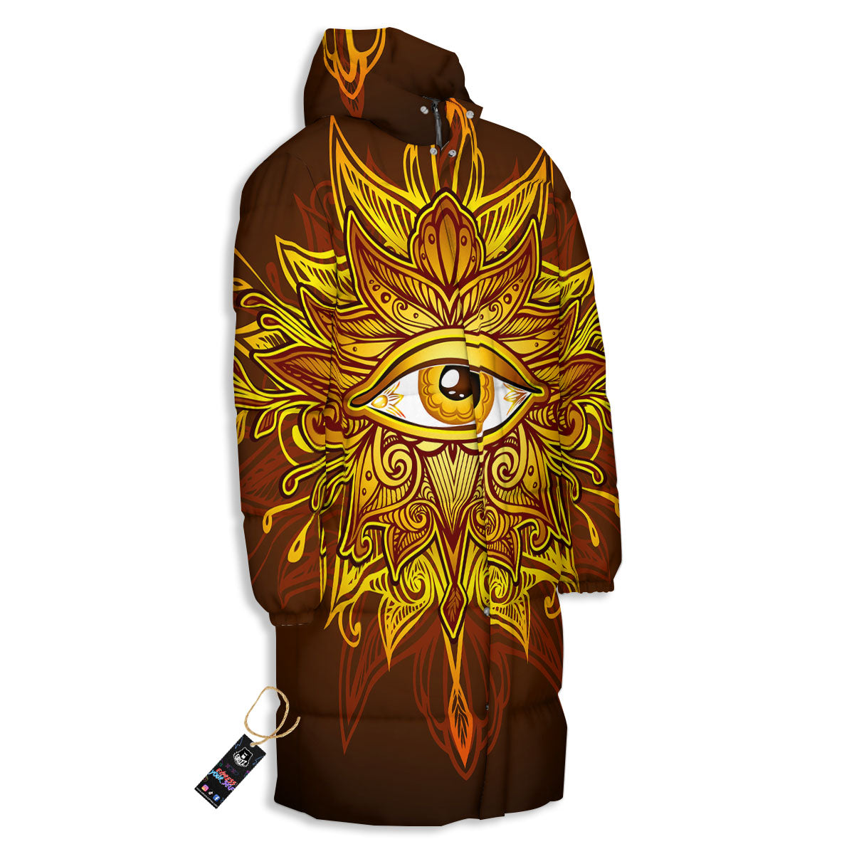 All Seeing Eye Gold Print Long Down Jacket-grizzshop