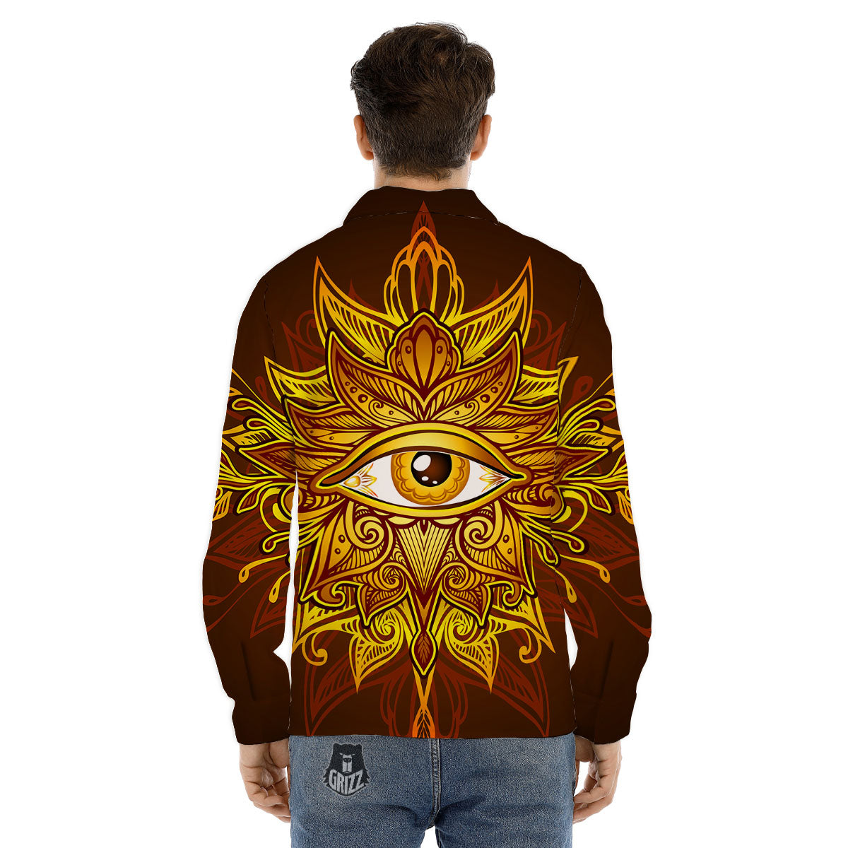 All Seeing Eye Gold Print Men's Dress Shirts-grizzshop