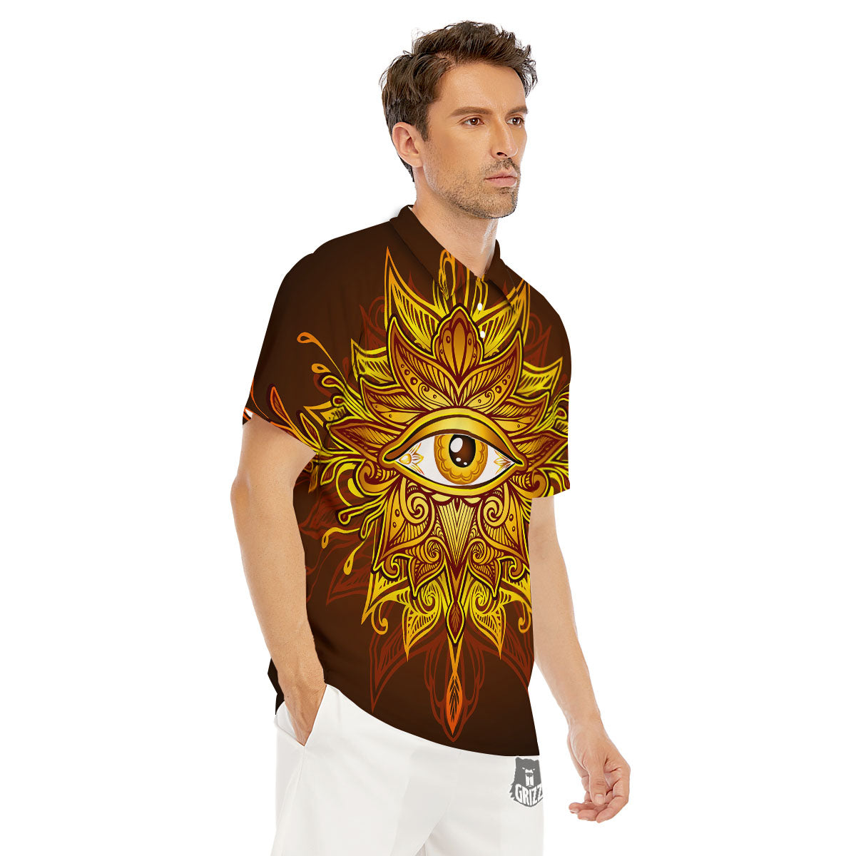 All Seeing Eye Gold Print Men's Golf Shirts-grizzshop