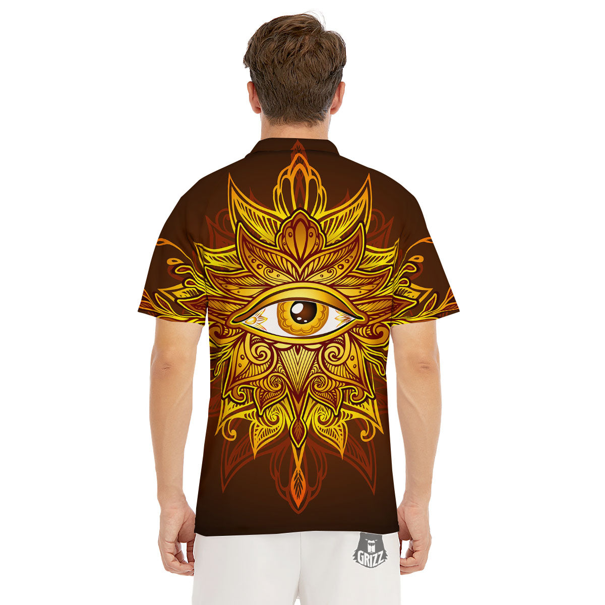 All Seeing Eye Gold Print Men's Golf Shirts-grizzshop