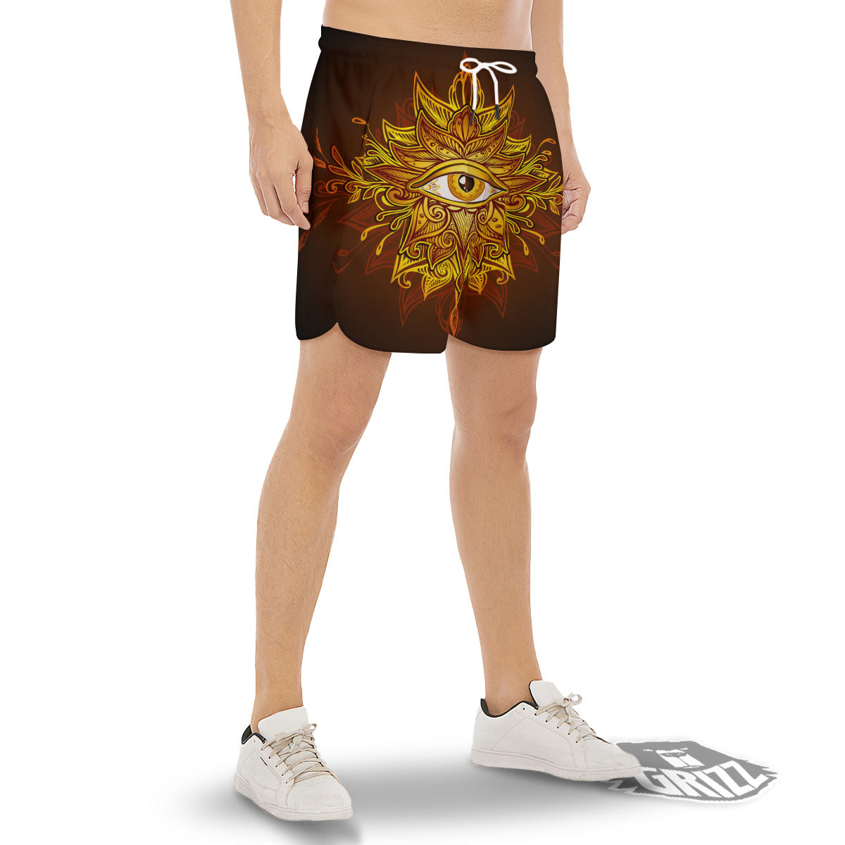 All Seeing Eye Gold Print Men's Gym Shorts-grizzshop