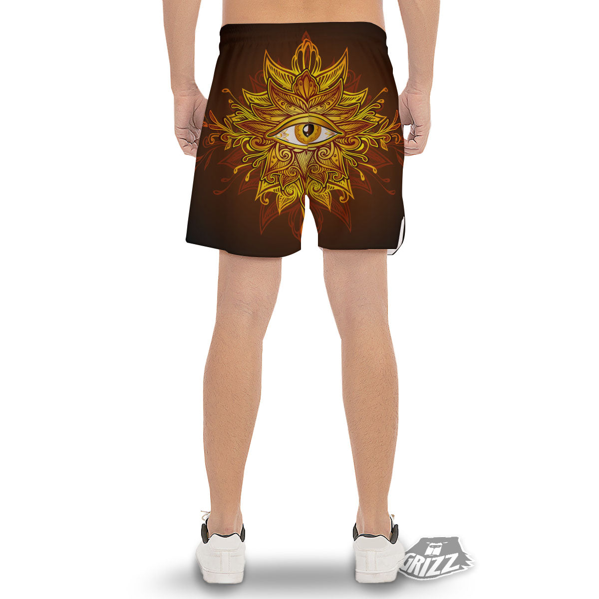 All Seeing Eye Gold Print Men's Gym Shorts-grizzshop