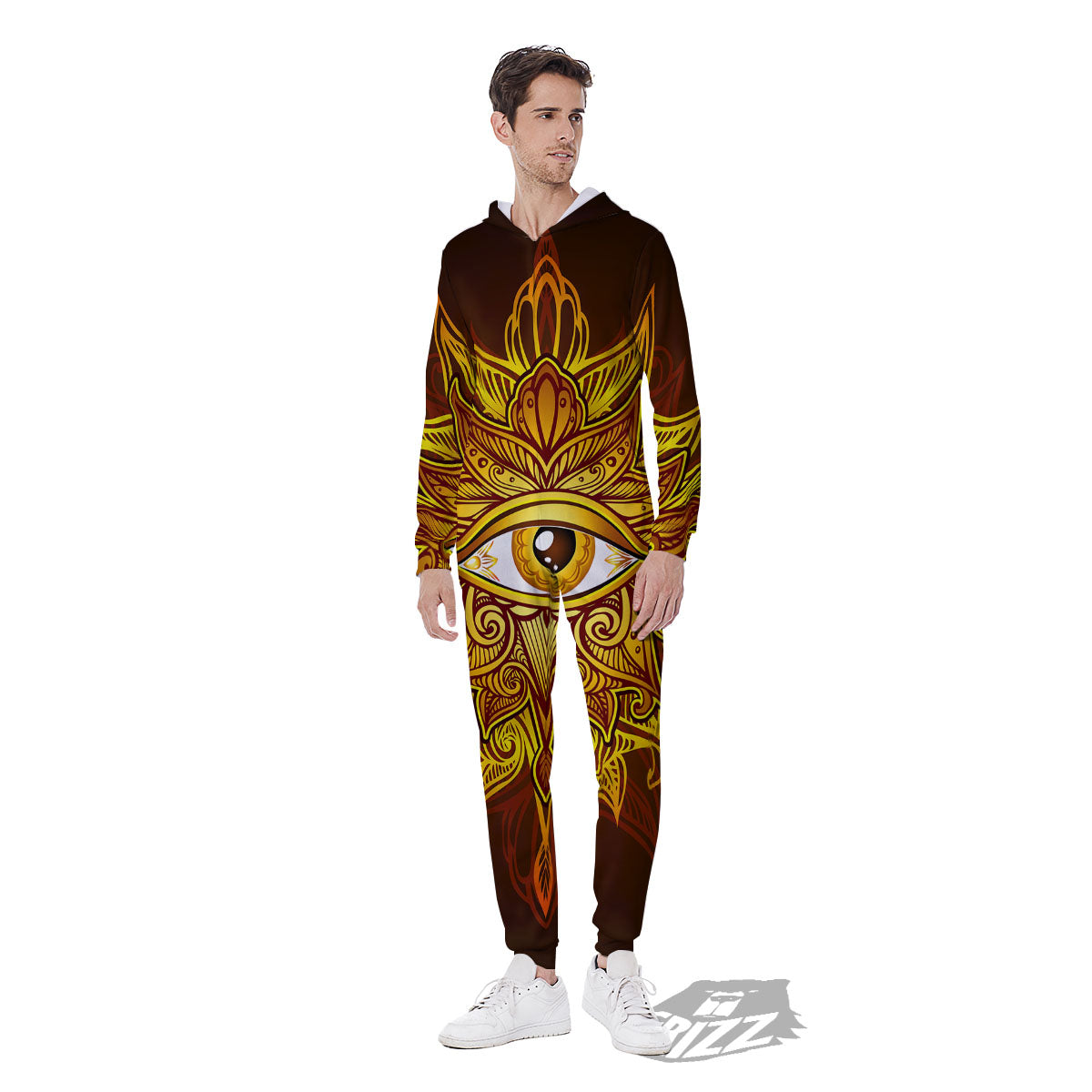 All Seeing Eye Gold Print Men's Jumpsuit-grizzshop