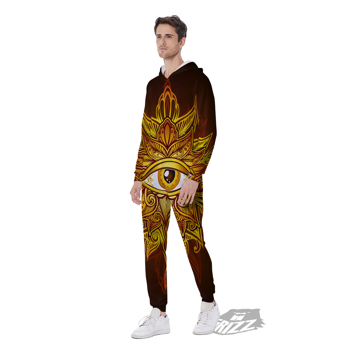 All Seeing Eye Gold Print Men's Jumpsuit-grizzshop