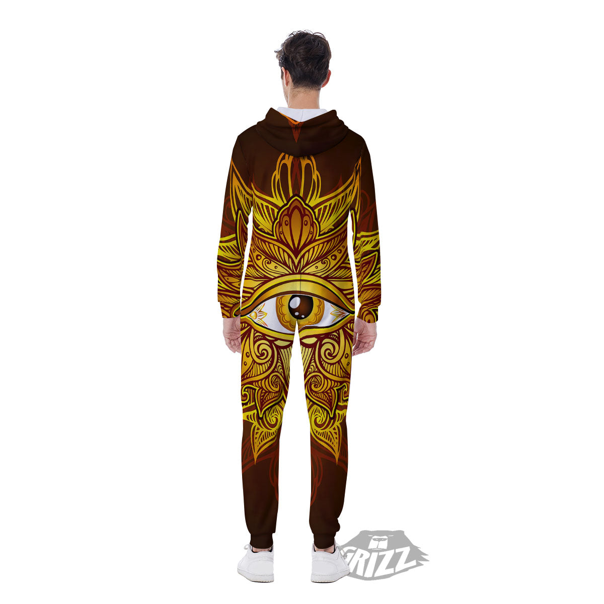 All Seeing Eye Gold Print Men's Jumpsuit-grizzshop
