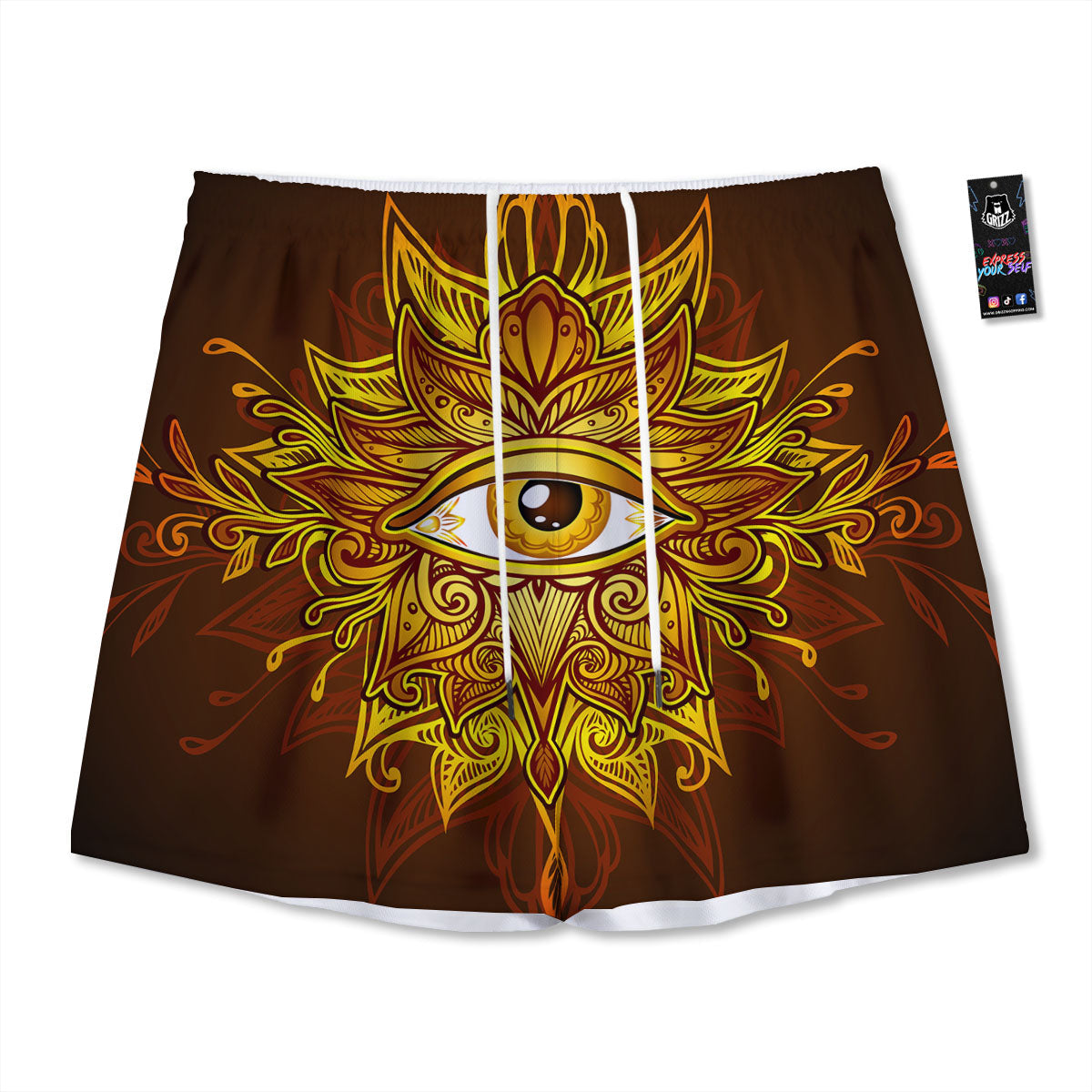 All Seeing Eye Gold Print Mesh Shorts