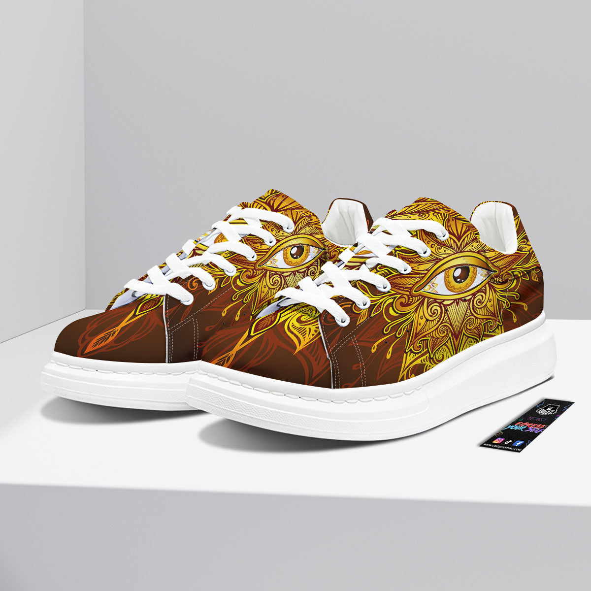 All Seeing Eye Gold Print Platform Shoes-grizzshop