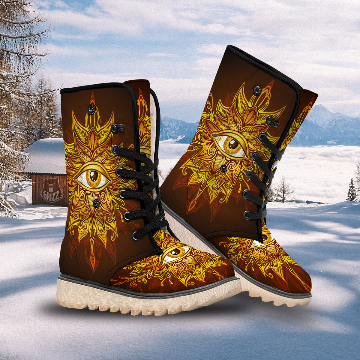 All Seeing Eye Gold Print Snow Boots-grizzshop