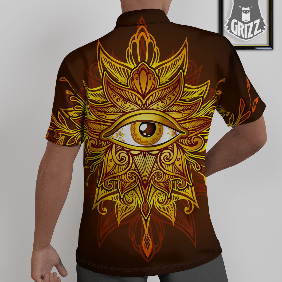 All Seeing Eye Gold Print Untucked Shirts-grizzshop