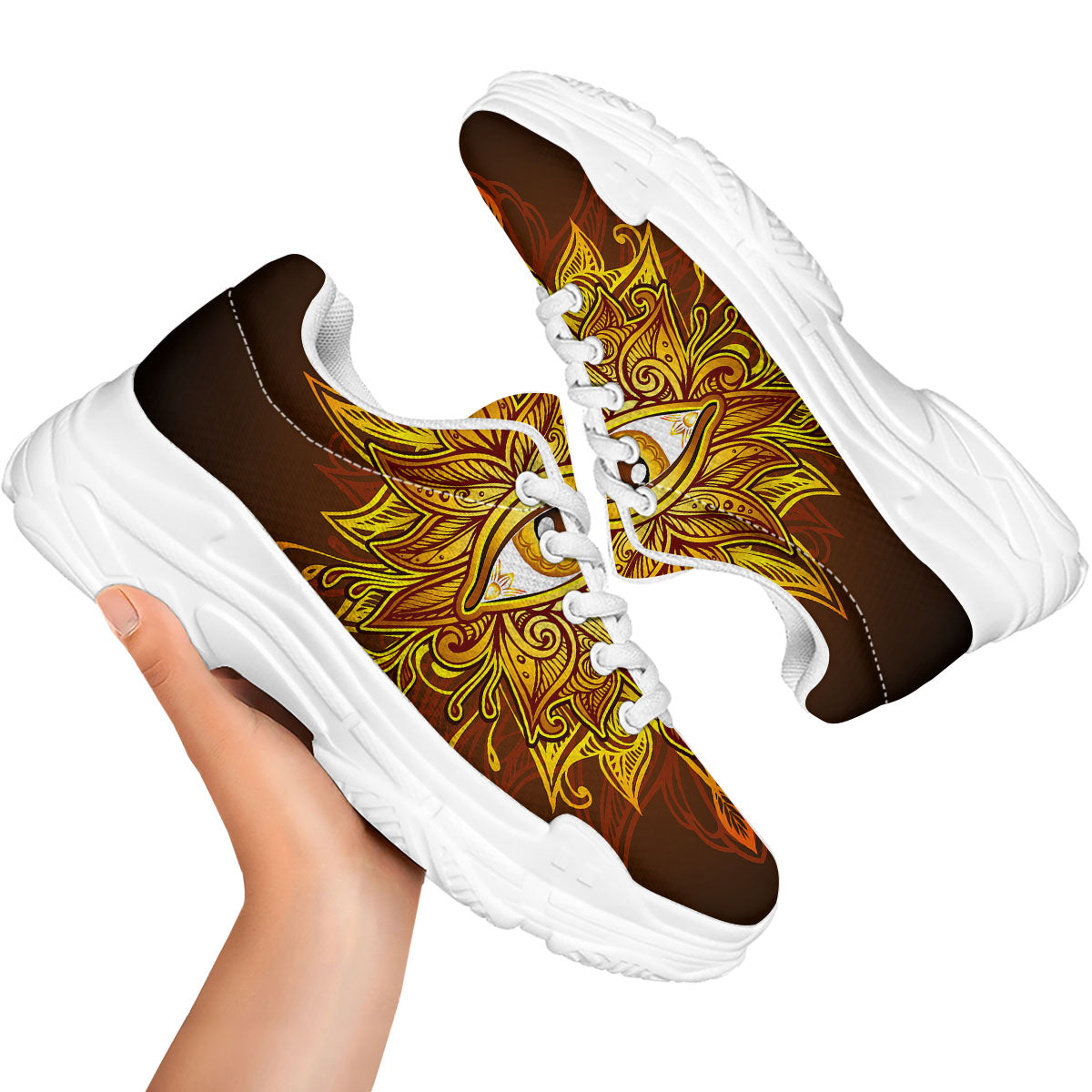 All Seeing Eye Gold Print White Chunky Shoes-grizzshop