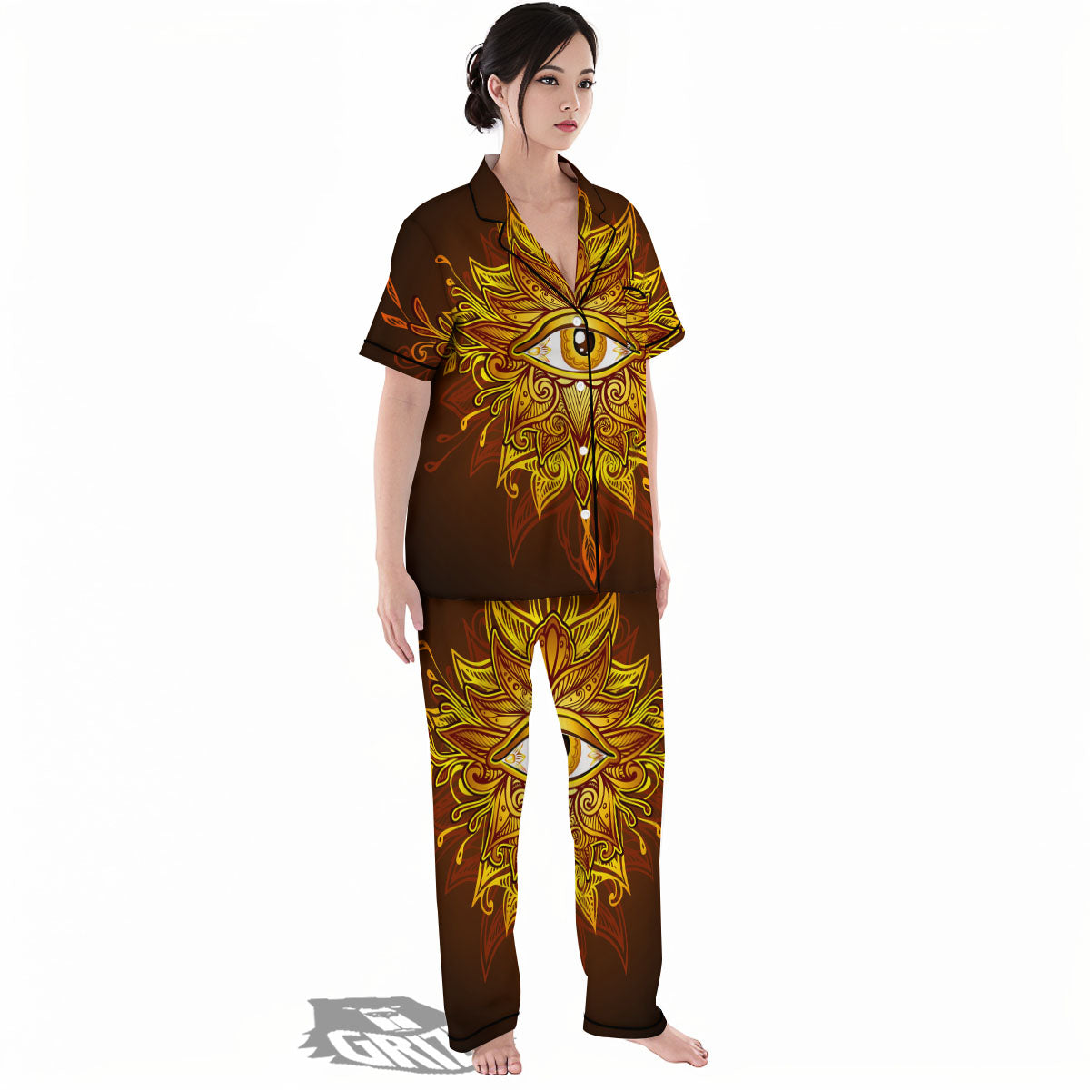 All Seeing Eye Gold Print Women's Pajamas Set-grizzshop