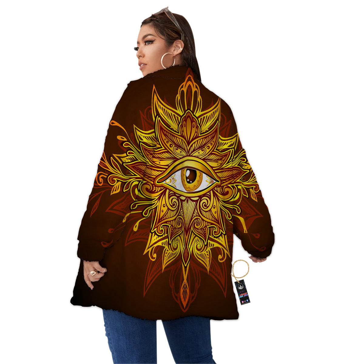 All Seeing Eye Gold Print Women's Sherpa Jacket-grizzshop