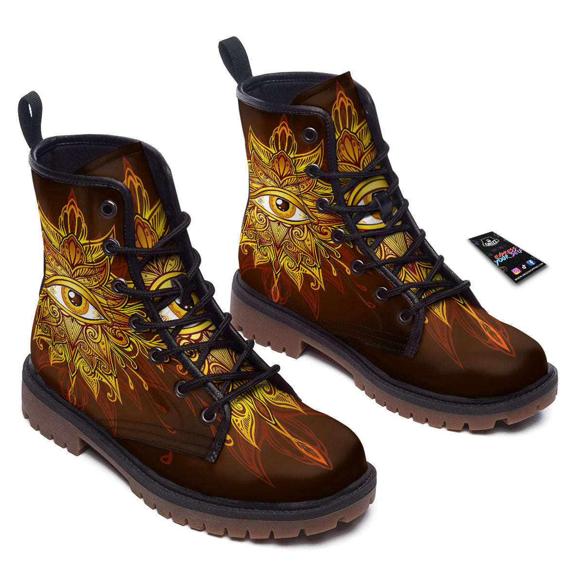 All Seeing Eye Gold Print Work Boots-grizzshop