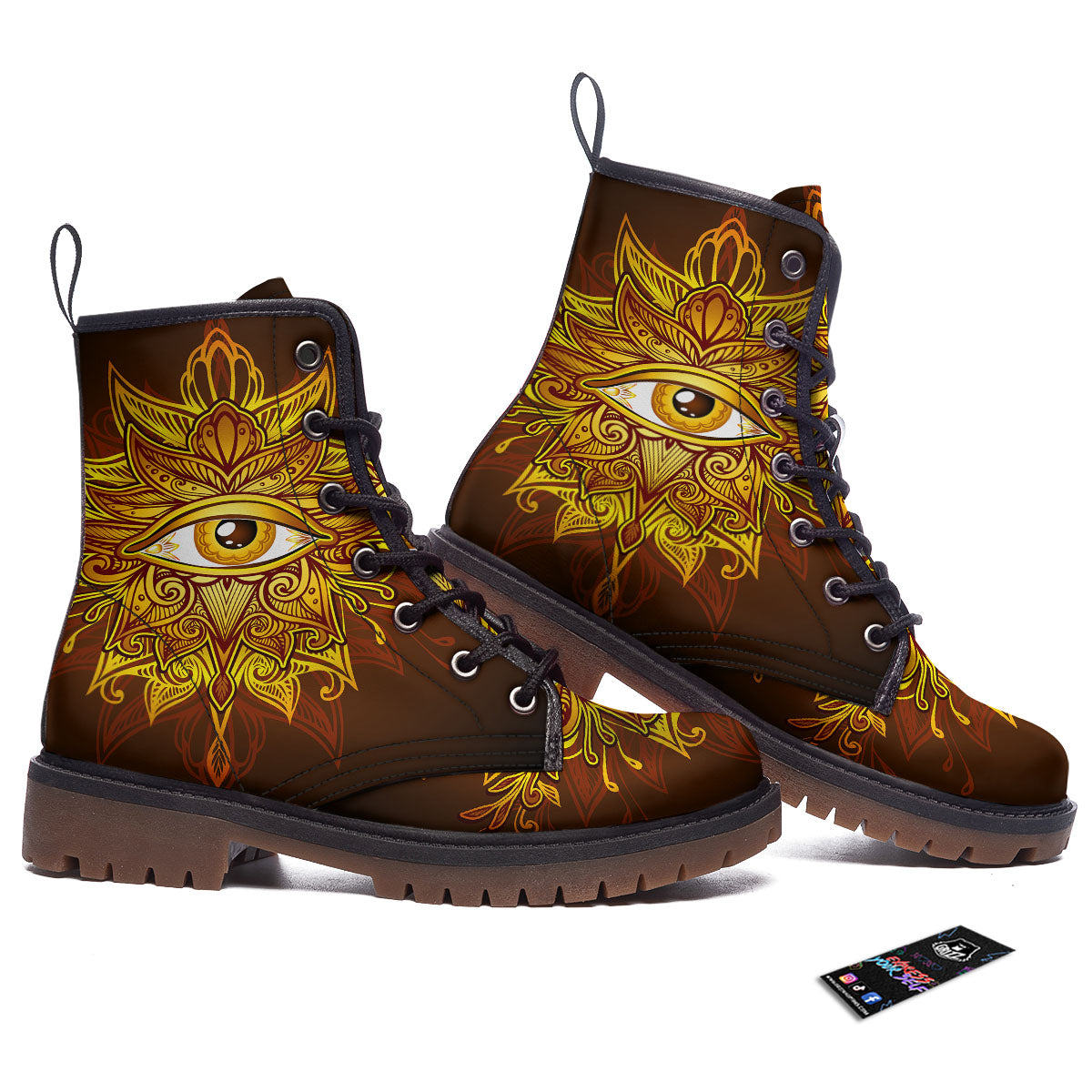 All Seeing Eye Gold Print Work Boots-grizzshop