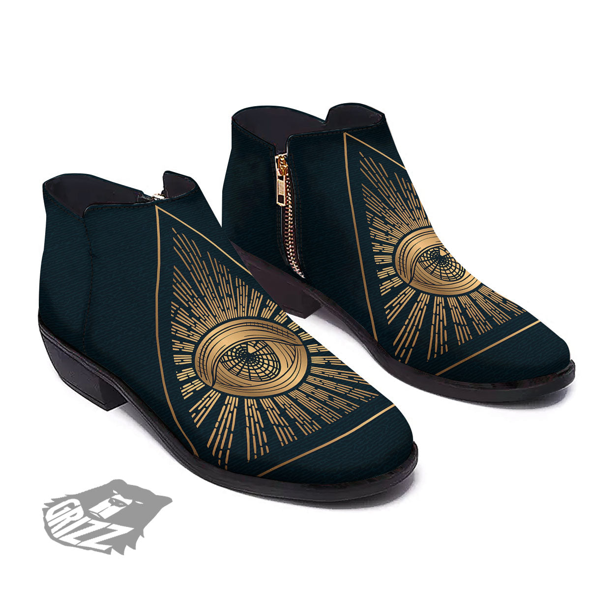 All Seeing Eye Masonic Print Ankle Boots-grizzshop