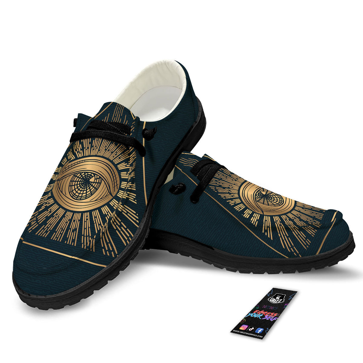 All Seeing Eye Masonic Print Black Loafers-grizzshop