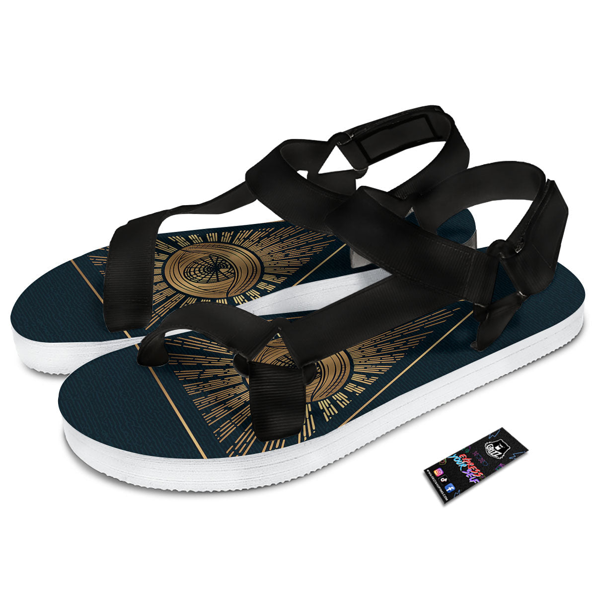 All Seeing Eye Masonic Print Black Open Toe Sandals-grizzshop