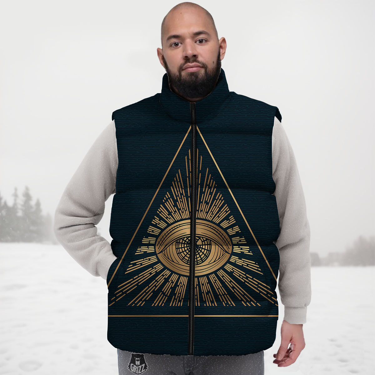 All Seeing Eye Masonic Print Down Vest