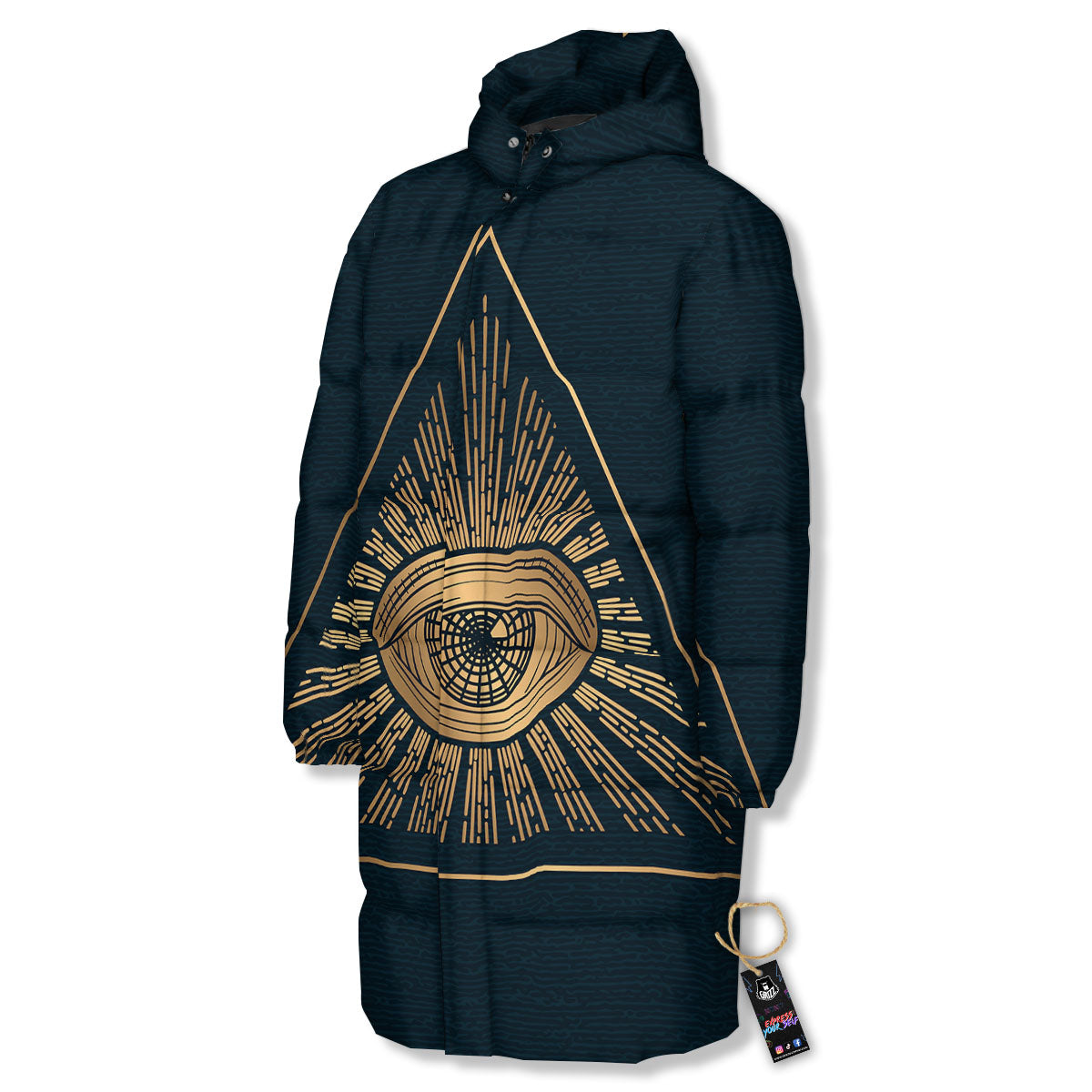 All Seeing Eye Masonic Print Long Down Jacket-grizzshop
