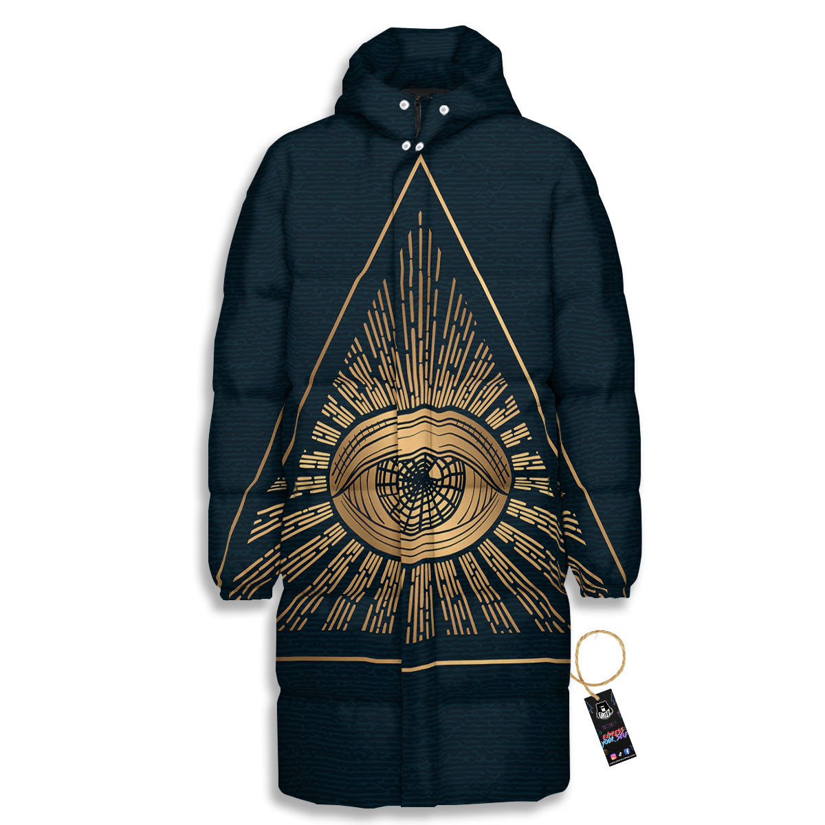 All Seeing Eye Masonic Print Long Down Jacket-grizzshop