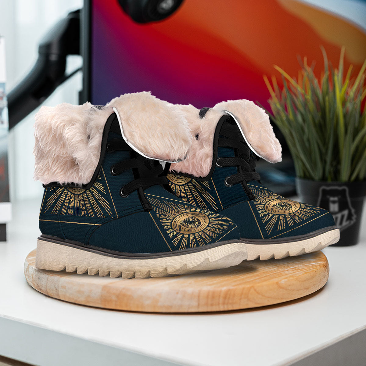 All Seeing Eye Masonic Print Snow Boots-grizzshop